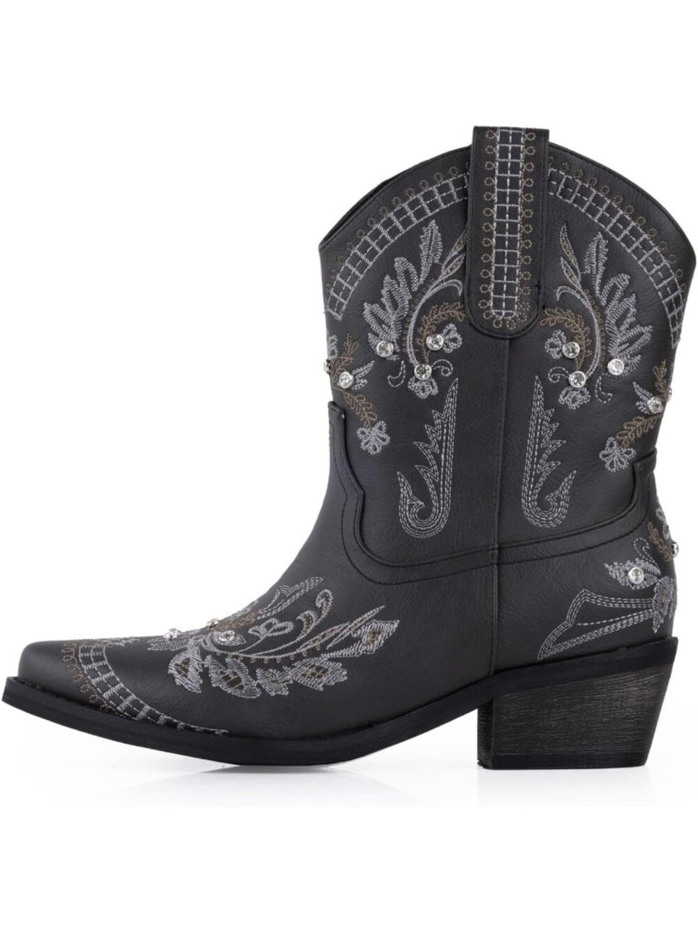 Women's Charcoal Embroidered Cowgirl Chunky Heel Side Zipper Western Booties - Picture 4 of 7